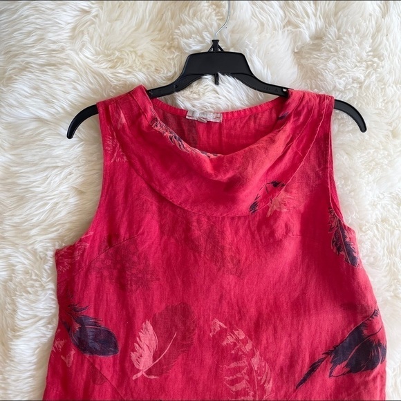 Carina Ricci Cowl Neck Feather Print Linen Dress S - Picture 3 of 6